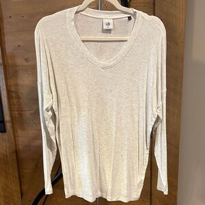 CAbi Light Cream Long Sleeve V-Neck Top